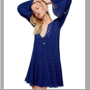 Free People One Marishka Tiny Tent Blue Gauze Tunic Size Medium Flawed